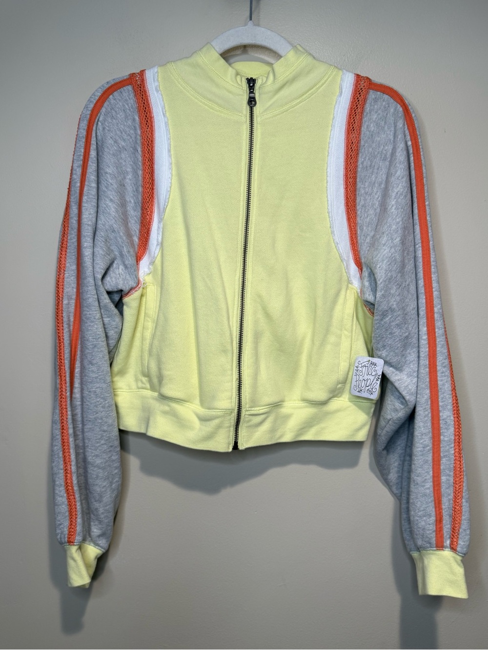 NWT FREE PEOPLE full zip sweatshirt embroidered track stripe sleeves